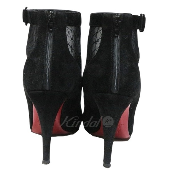 Christian Louboutin "Resillissima 100" Lace Net Stiletto Buckle Suede Heels - Picture 5 of 14